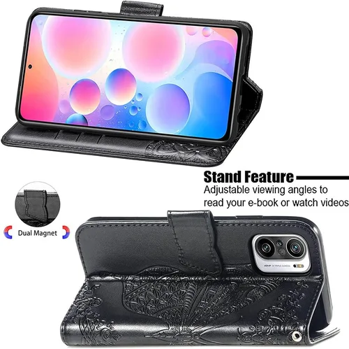 Vista 4 de Compatible con Xiaomi Redmi Note 10 Pro Funda con purpurina con tarjetero y soporte de cuero Flip Wallet Diamond Butterfly Funda protectora a prueba