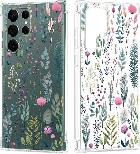 Vista 17 de Funda transparente floral para Galaxy S22 Ultra para mujeres/niñas, bonita funda de teléfono para Samsung Galaxy S22 Ultra 5G, diseño de flores