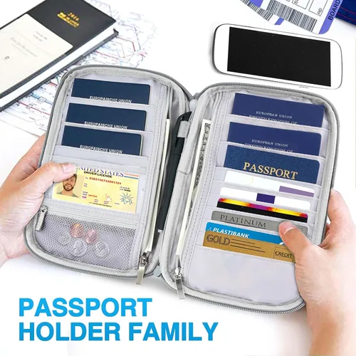 Vista 5 de Cartera para pasaporte familiar para mujer, con bloqueo Rfid para pasaporte, carteras de primera calidad esenciales de viaje, bolsa impermeable