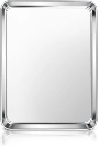Vista 28 de E-far Mini bandeja para horno tostador, bandeja para hornear galletas de acero inoxidable de 9.4 x 7.3 pulgadas, bandeja pequeña de metal no tóxico