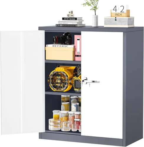 Vista 12 de INTERGREAT Armarios de almacenamiento de metal con cerradura, gabinete de almacenamiento de oficina con cerradura de 36 pulgadas con 2 puertas y 2