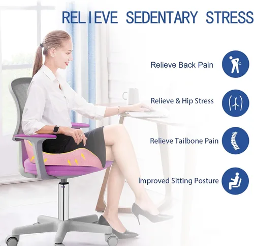 Vista 12 de Cojín de asiento de espuma viscoelástica extra grande para silla de oficina, para apoyo de espalda, alivio de la ciática y el coxis, cojín