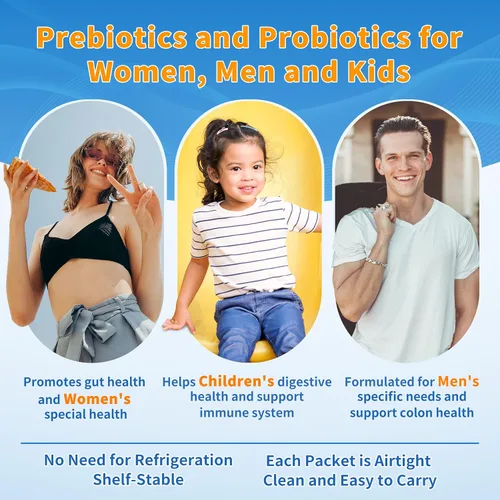 Vista 3 de Probióticos para mujeres, hombres y niños, prebióticos y probióticos en polvo para la salud intestinal digestiva e inmunológica, apoyan el sistema