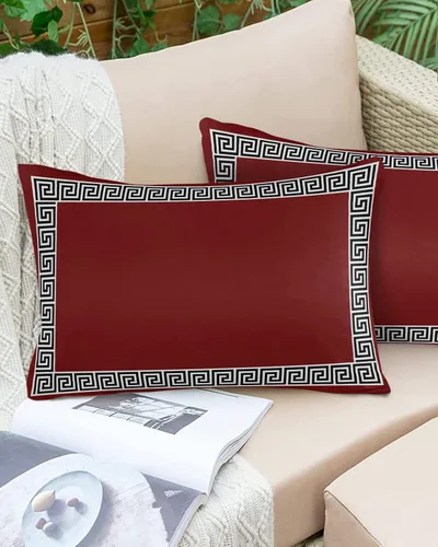 Vista 9 de Fundas de almohada modernas geométricas impermeables para exteriores, diseño abstracto de clave griega, color negro, blanco, fundas de cojín Beige