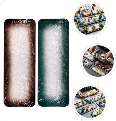 Vista 7 de CALLARON Plato de sushi de cerámica, 2 platos de porcelana para servir platos, bandeja rectangular de postres, bandeja de exhibición de postres