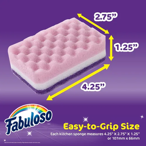 Vista 5 de Esponjas Fabuloso, Púrpura - Limpiador sin arañazos para platos y superficies - Esponja para lavar platos para una experiencia de limpieza audaz