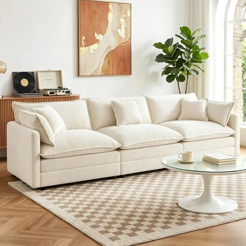 Vista 28 de GNIXUU Sofá modular de 76 pulgadas, sofá biplaza beige de 2 plazas, cómodos asientos de felpilla de 25 pulgadas de profundidad con 2 almohadas