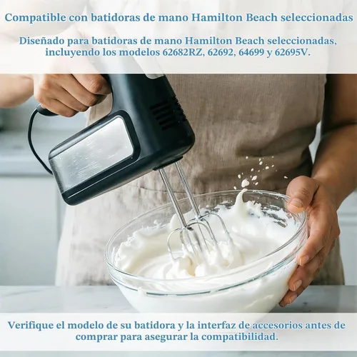 Vista 5 de 2 piezas de batidores de mano accesorios de acero inoxidable de repuesto para batidor de mano compatibles con Hamilton Beach 62682RZ 62692 64699
