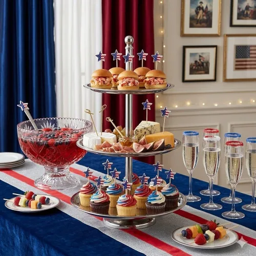 Vista 6 de 300 púas de cóctel de bandera estadounidense, brochetas de bambú de estrella de 4.7 pulgadas para aperitivos de frutas, suministros de fiesta