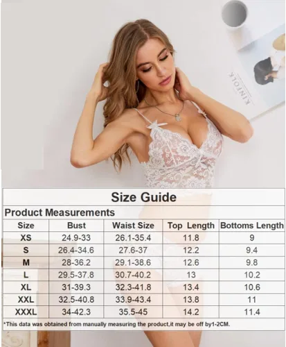 Vista 5 de Lencería de encaje para mujer, babydoll con tirantes y cuello en V