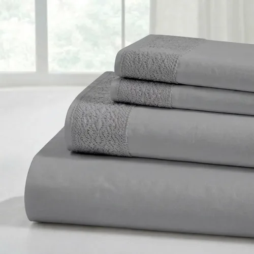 Vista 20 de Modern Threads - Sábanas de encaje de crochet de microfibra suave, sábanas de microfibra de lujo, incluye sábana encimera, sábana bajera con Beige