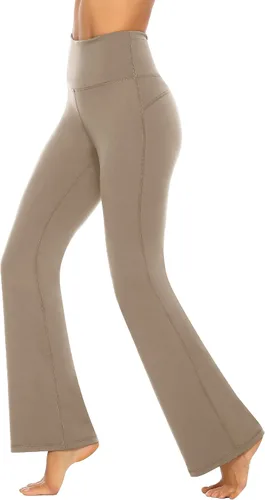 Vista 4 de AFITNE - Pantalones de yoga con corte de bota con bolsillos para mujer de talle alto pantalones de yoga para entrenamiento con control de abdomen