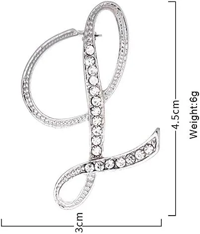 Vista 3 de LONG TIANTIAN 2 broches con inicial, delicado alfabeto con diamantes de imitación, broche con inicial de diamantes de imitación, joyería de letras