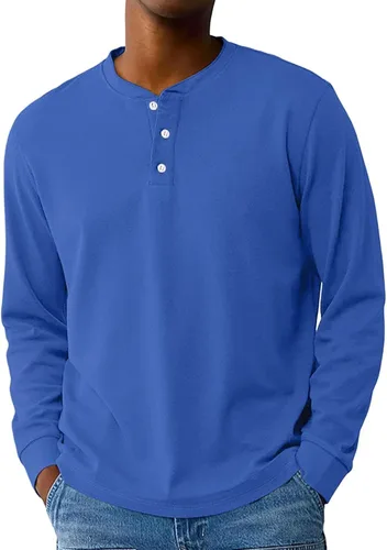 Vista 6 de Camisas de verano para hombre, camiseta Henley de manga larga con botones, estilo casual, M-3XL