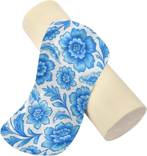 Vista 2 de Blue and White Flower Cervical Roll Pillow, 17" Neck Support Bolster Pillow, Round Pillow for Sleeping Support and Pain Relief, with Removable