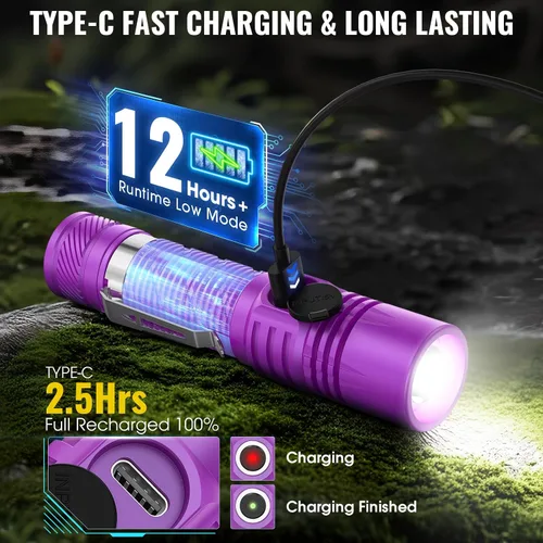 Vista 4 de Linternas tácticas recargables, linterna LED USB-C mini pequeña de alto lúmen, linterna EDC compacta, 4 modos y función de memoria, luces