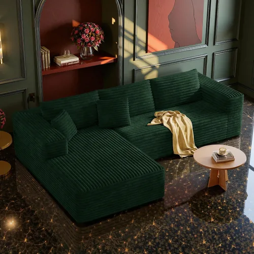 Vista 24 de MoonSpeak - Sofá seccional deshuesado de 133 pulgadas para sala de estar Sofá modular en forma de L, asiento profundo, pana suave, sin montaje