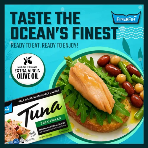 Vista 2 de FinerFin - Ensalada de atún de aleta amarilla en aceite de oliva orgánico Atún gourmet Atún enlatado con AOVE Filetes gourmet listos