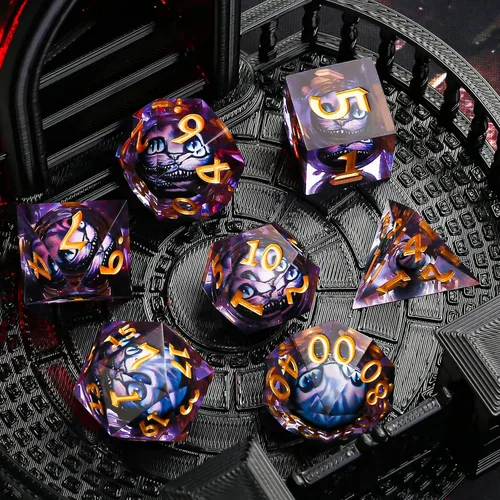 Vista 3 de Dados de borde afilado DND, juego de dados de globo ocular DND, dados de ojo de dragón de núcleo líquido para juegos de mesa