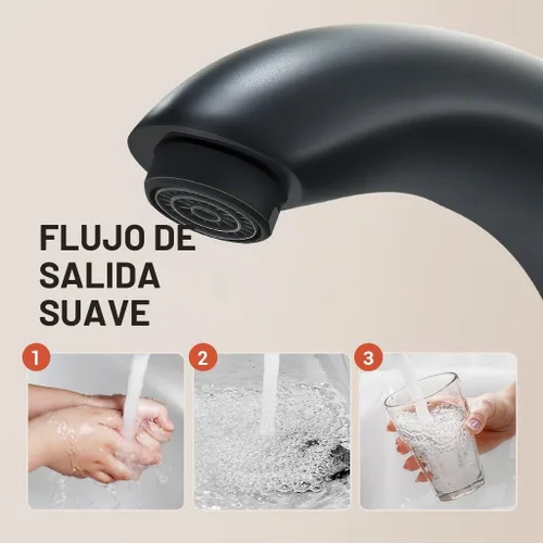 Vista 4 de Grifo de baño sin contacto con sensor automático de movimiento, llaves de fregadero con cubierta de agujero y mezclador de temperatura, llave Negro