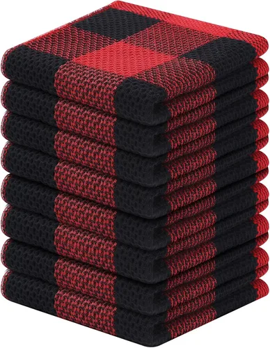 Vista 9 de Homaxy Paquete de 6 paños de cocina 100% algodón, 12 x 12 pulgadas, negro y rojo Negro & rojo
