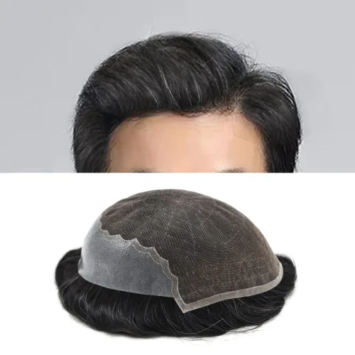 Vista 76 de Toupee para hombres pieza de pelo suave suizo encaje real sistema de cabello humano reemplazo blanqueado nudo mens tupé sistema de pelo para hombres