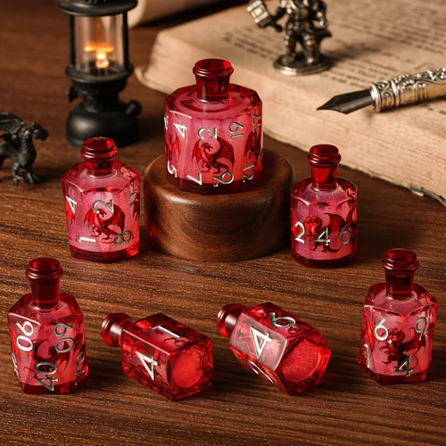 Vista 9 de DND Juego de Dados de Poción, Juego de Dados de Abeja con Núcleo Líquido, Dados Translúcidos de Borde Afilado para Juegos de Mesa de Rol