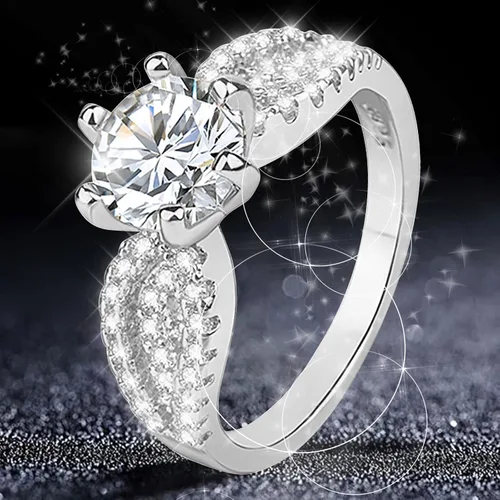 Vista 4 de Anillo de plata de diamante de lujo, anillo de compromiso, anillo de boda, anillo de circonita, joyería para tu princesa