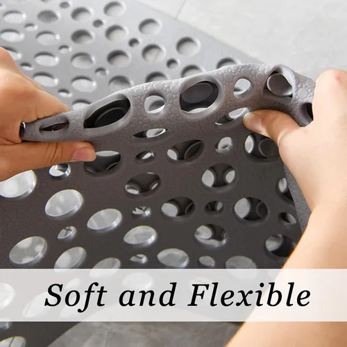Vista 5 de Tiamo Tapete TPE para bañera y ducha, tapete grande de 35 x 16 pulgadas, antideslizante, lavable a máquina con agujeros de drenaje, ventosas