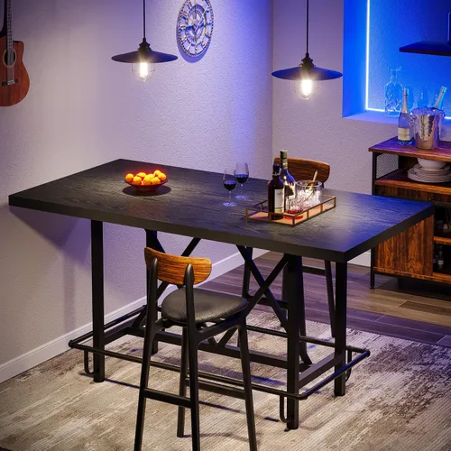 Vista 4 de Tribesigns Mesa de Bar, Mesa de Pub Industrial de Altura de Mostrador con Reposapiés de Metal, Mesa de Comedor de Cocina de Madera Rectangular de 63