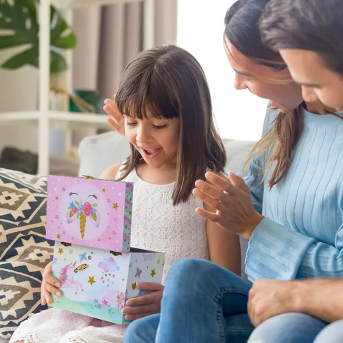 Vista 7 de Jewelkeeper Caja de música de unicornio y juego de joyas para niñas pequeñas 3 regalos de unicornio para niñas caja de joyería de unicornio