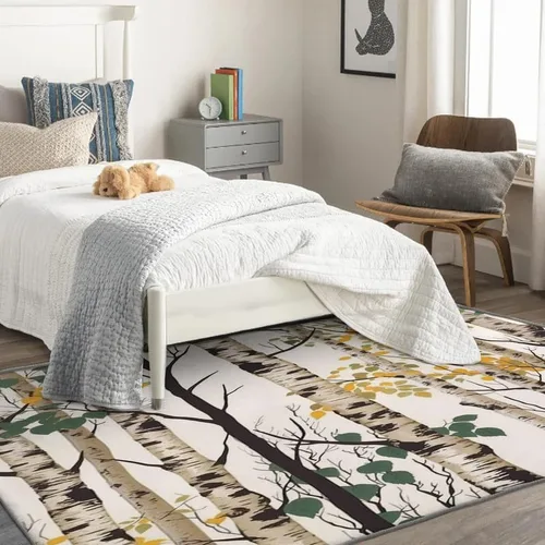 Vista 3 de Alfombras de abedul para dormitorio, sala de estar, alfombra de bosque de 4 x 6 pies, lavable, antideslizante, suave, alfombra de pelo bajo, Dfg3