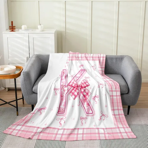 Vista 21 de Erosebridal Manta de franela con inicial de letra B, manta de forro polar con lazo rosa, 40 x 50 pulgadas, bonitos lazos del alfabeto, manta