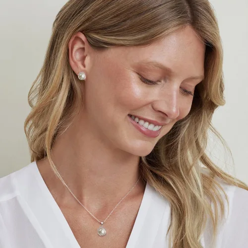 Vista 2 de The Pearl Source 8mm & 9mm Freshwater Cultured Pearl & Cubic Zirconia Johnson Pendant & Earrings for Women