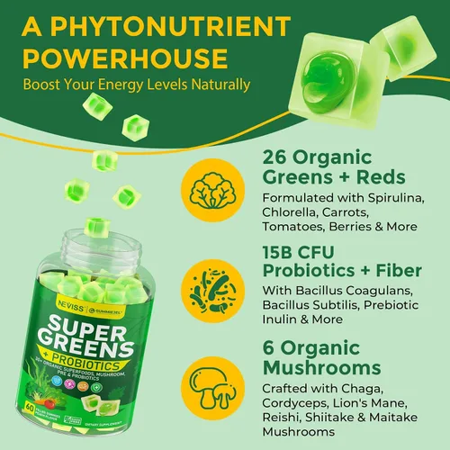 Vista 8 de Gomitas orgánicas Super Greens Daily Superfood + probióticos, espirulina