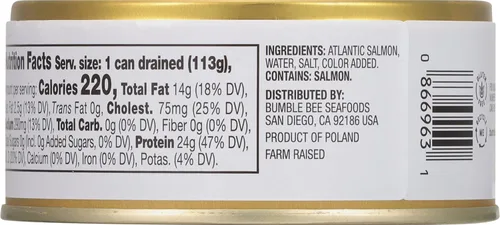 Vista 3 de Bumble Bee Prime Atlantic Salmon, lata de 5 onzas - Salmón Premium - 24g de proteína por porción - Sin Gluten y Kosher