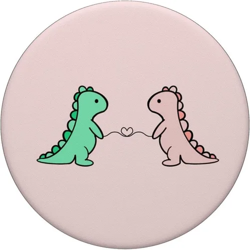 Vista 3 de Divertido y lindo dinosaurio T Rex verde dinosaurio y rosa para niñas, PopSockets intercambiables PopGrip