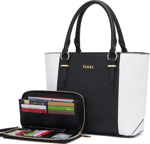 Vista 2 de YZAOLL Monederos para mujer de piel sintética mediana con bolsa de muñeca a juego