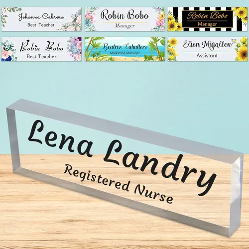 Vista 8 de Placa de nombre de escritorio personalizada de bloque de acrílico personalizado para oficina, placa de escritorio personalizada, decoración