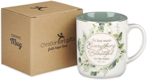 Vista 7 de Christian Art Gifts Taza grande de cerámica inspiradora para café y té con texto en inglés «Everything Beautiful Encouraging Bible Verse»