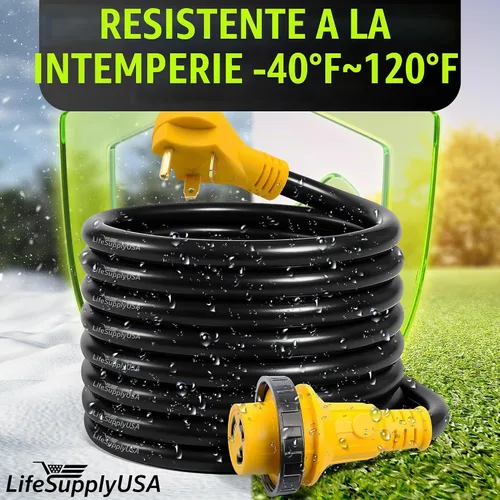 Vista 5 de Cable de extensión RV de 15 pies de 30 amperios (TT-30P/L5-30R) con conector de bloqueo giratorio y mango de fácil agarre, 10/3 AWG 125 voltios