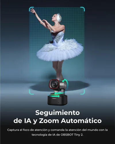 Vista 2 de OBSBOT Tiny 2 - Cámara web PTZ 4K con alimentación de IA, enfoque 4 veces más rápido, CMOS de 1/1.5", USB 3.0, transmisión de datos 10 veces más