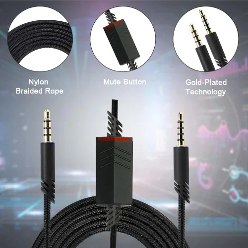 Vista 5 de Cable de repuesto para auriculares Astro A40 con botón de silencio en línea para auriculares Astro A10/A40/A40TR/A50, compatible con controlador