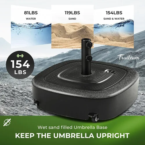 Vista 10 de FRUITEAM Base de sombrilla móvil rellenable de capacidad de 154 libras con 4 ruedas, resistente al viento, resistente al viento, soporte de mercado