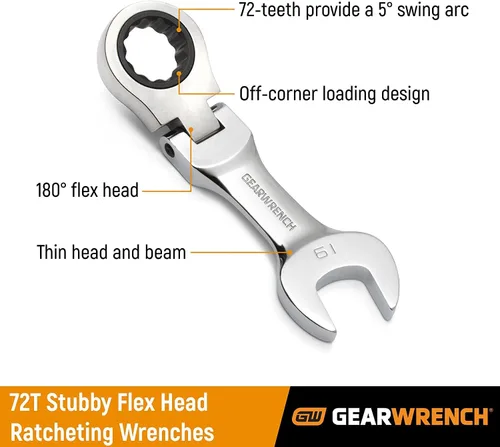 Vista 2 de GEARWRENCH Juego de llaves combinadas de trinquete de cabeza flexible rechoncha de 12 puntos, SAE - 9570