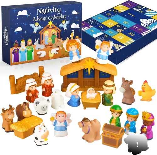 Vista 5 de Calendario de Adviento de Natividad 2025 para Niños, Juego de Natividad de Historia de Navidad Calendario de Adviento Cristiano para Niños Pequeños