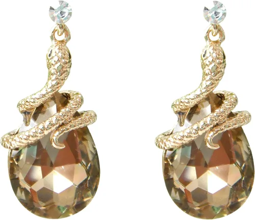 Vista 70 de Navachi Pendientes colgantes de gota de serpiente con forma de pera multicolor de cristal chapado en oro de 18 quilates