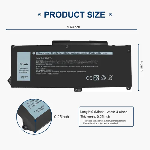 Vista 2 de 63Wh RJ40G - Batería de polímero de litio para laptop Dell Latitude 14 5420 15 5520 Precision 15 3560 P137G P137G001 P104F P104F001 P104F002, apto