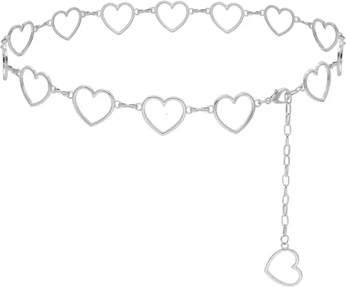 Vista 8 de Cinturón de cadena de cintura con borla larga para mujer, cadena ajustable de metal para el vientre para vestido Corazón doble dorado