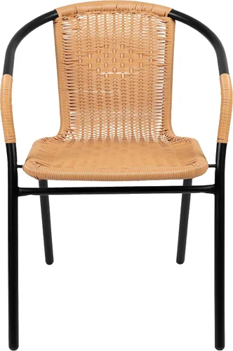 Vista 5 de Flash Furniture Lila Paquete de 2 Sillas Apilables de Ratán Beige para Restaurante Interior-Exterior